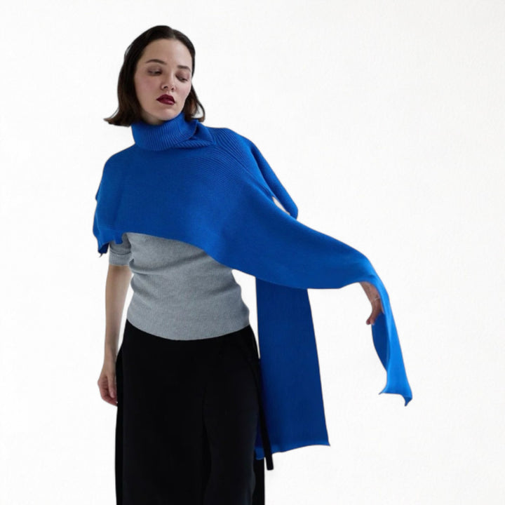Blue and Grey Two Piece Knit Shawl And Pullover