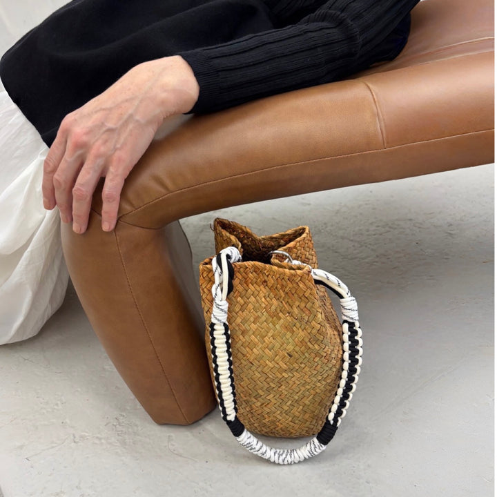 Woven Straw Bucket Bag With Braided Strap