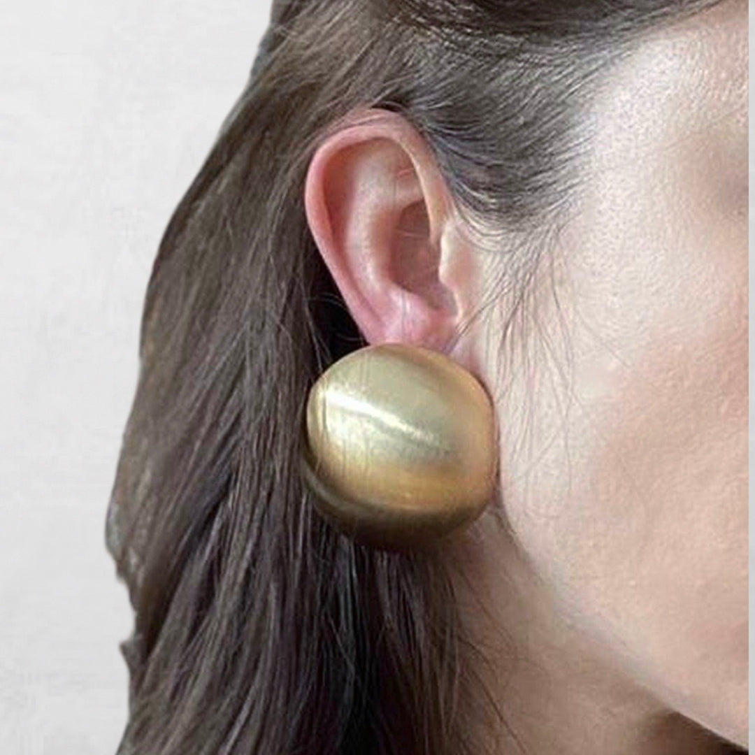 Big brushed gold stud earrings