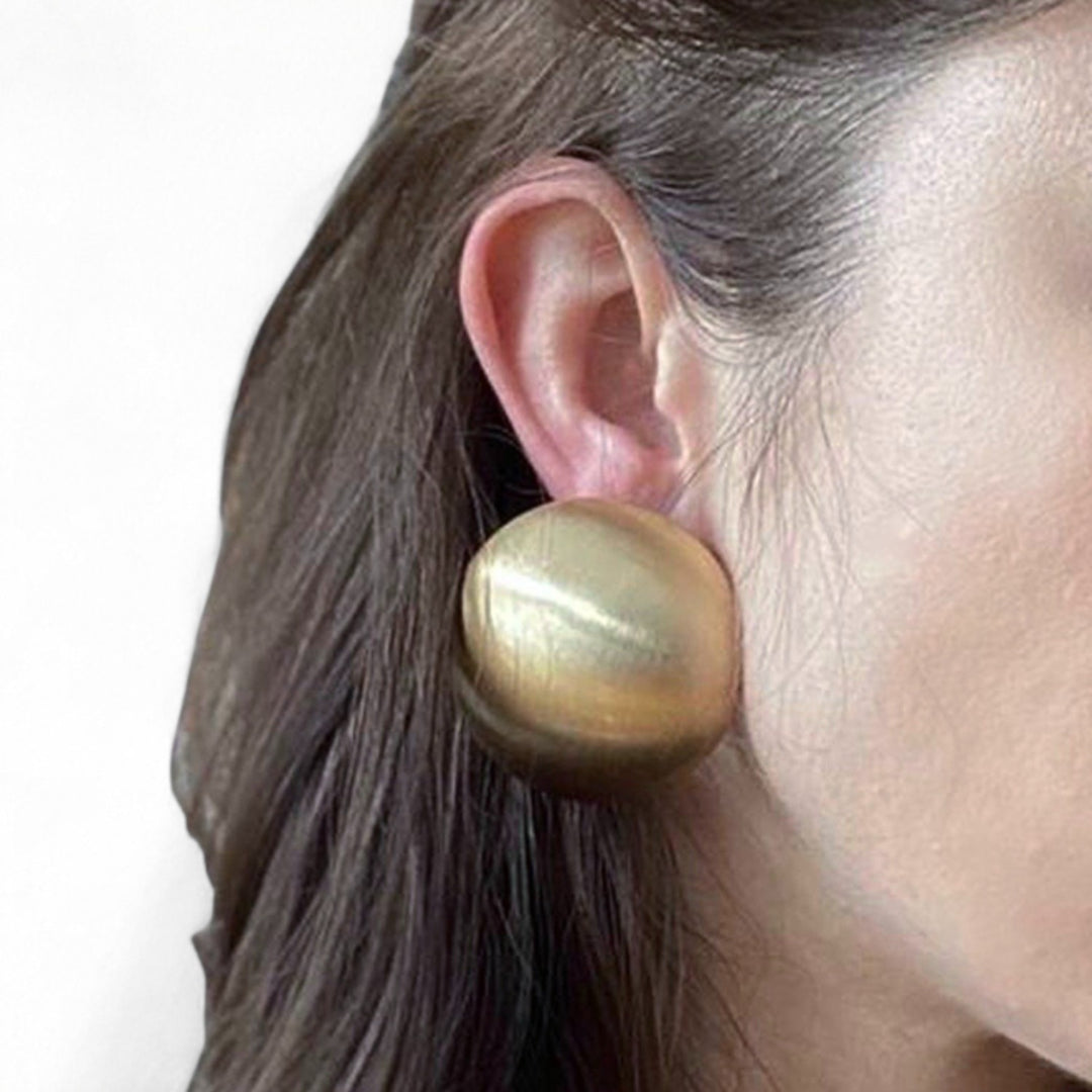 Big brushed gold stud earrings