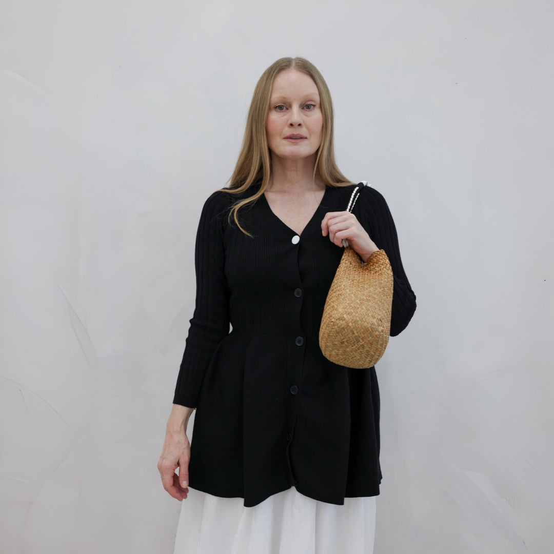 Black Knitted Peplum Cardigan