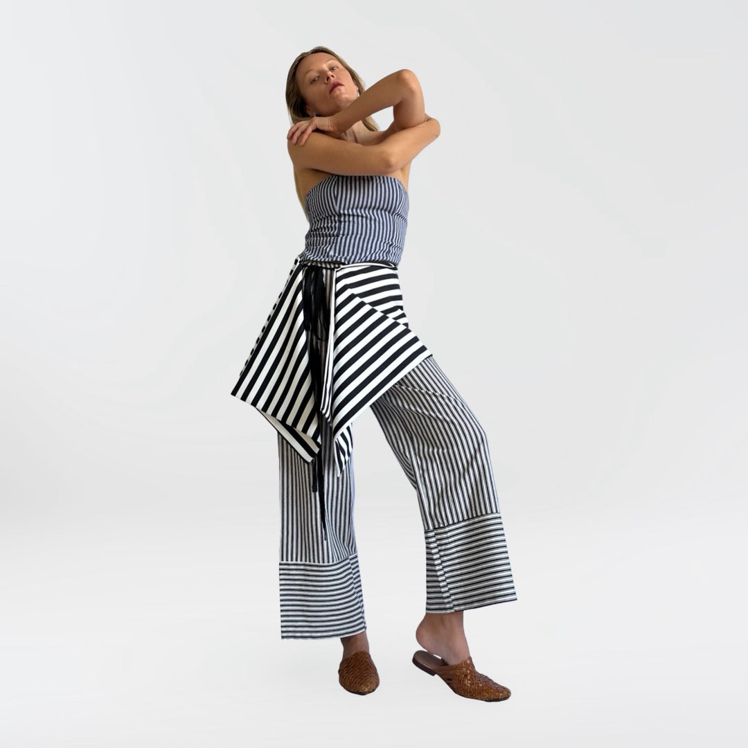 Striped multi-wear top or apron skirt layer