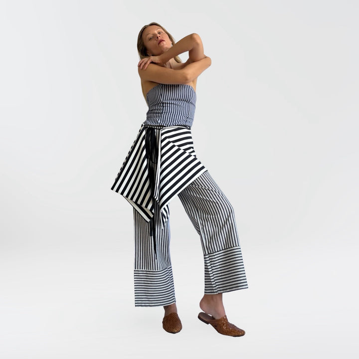 Striped multi-wear top or apron skirt layer
