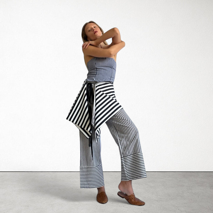 Striped multi-wear top or apron skirt layer