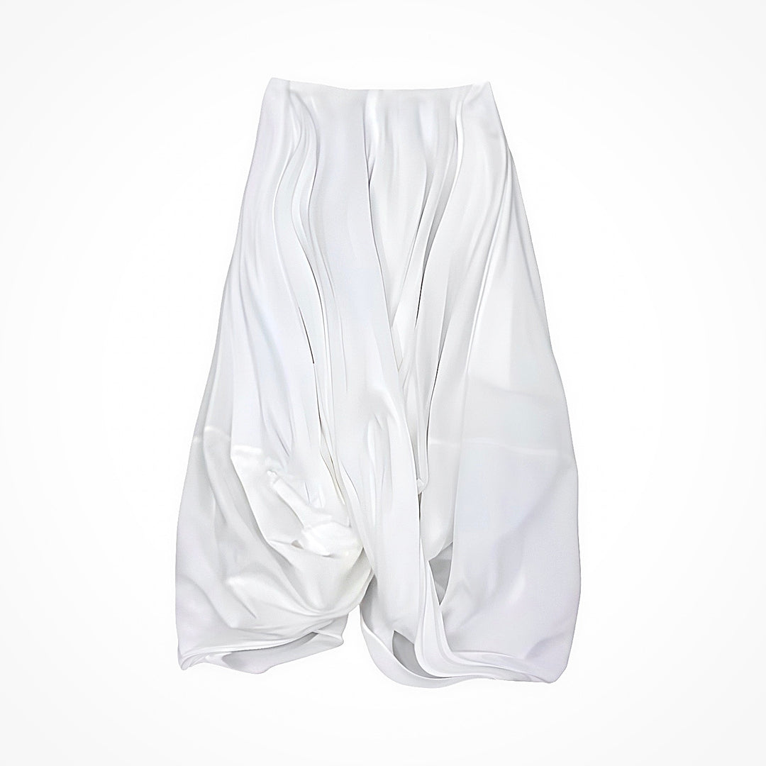 White Asymmetric Twisted Ballon Skirt