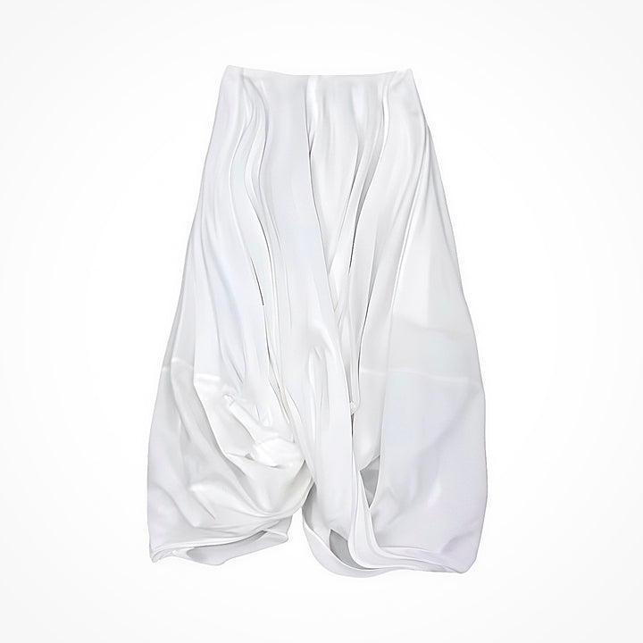 White Asymmetric Twisted Ballon Skirt
