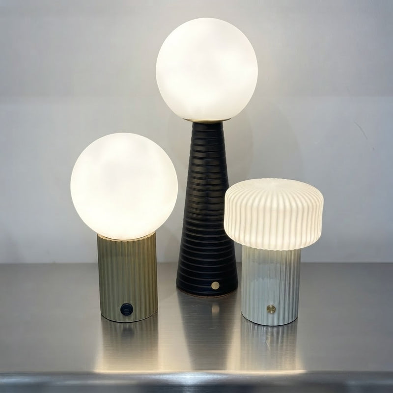 Ribbed Deco Cone Charcoal Rechargeable Touch Lamp