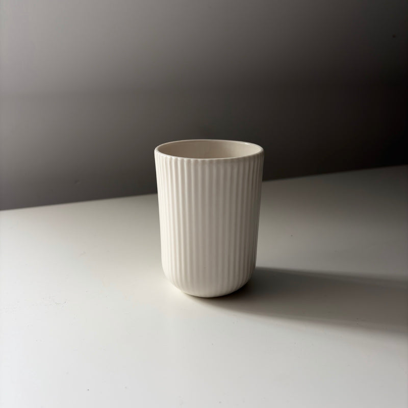 White Ribbbed Coffee Mug Column