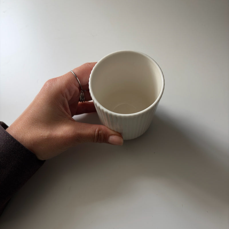 White Ribbbed Coffee Mug Column
