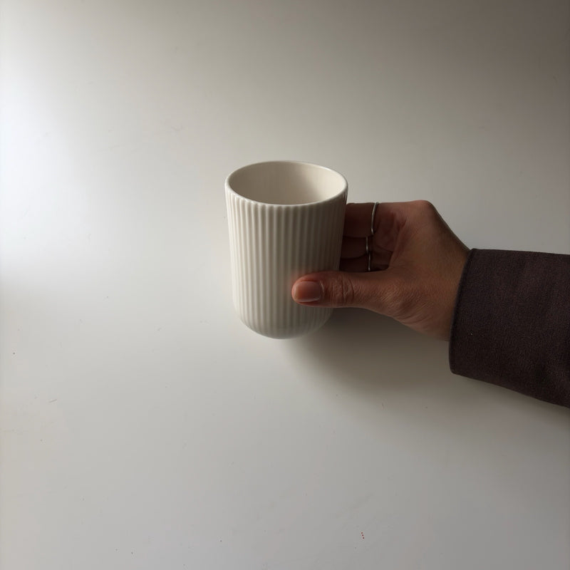 White Ribbbed Coffee Mug Column