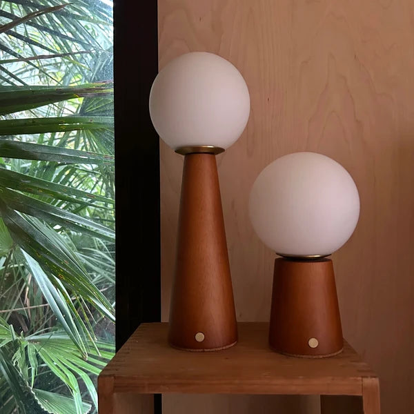 Sixton London Small Deco Cone Teak Style Rechargeable Touch Lamp