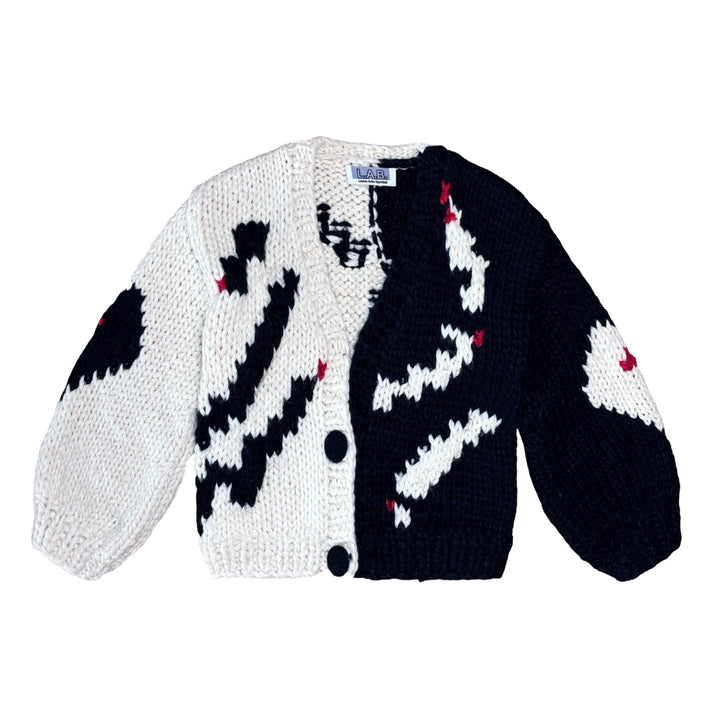 Asymmetrical geometric motif chunky knit cardigan