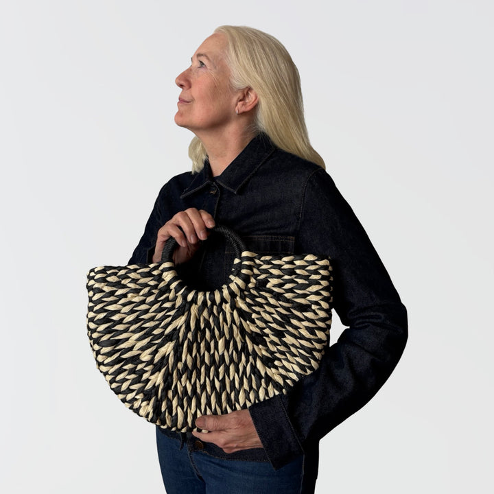 Rattan braided tote basket with handle