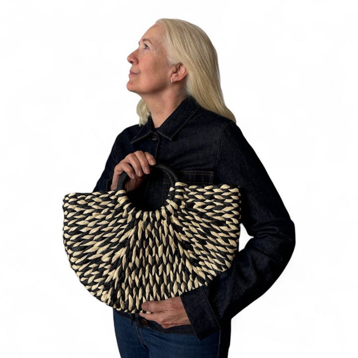 Rattan braided tote basket with handle