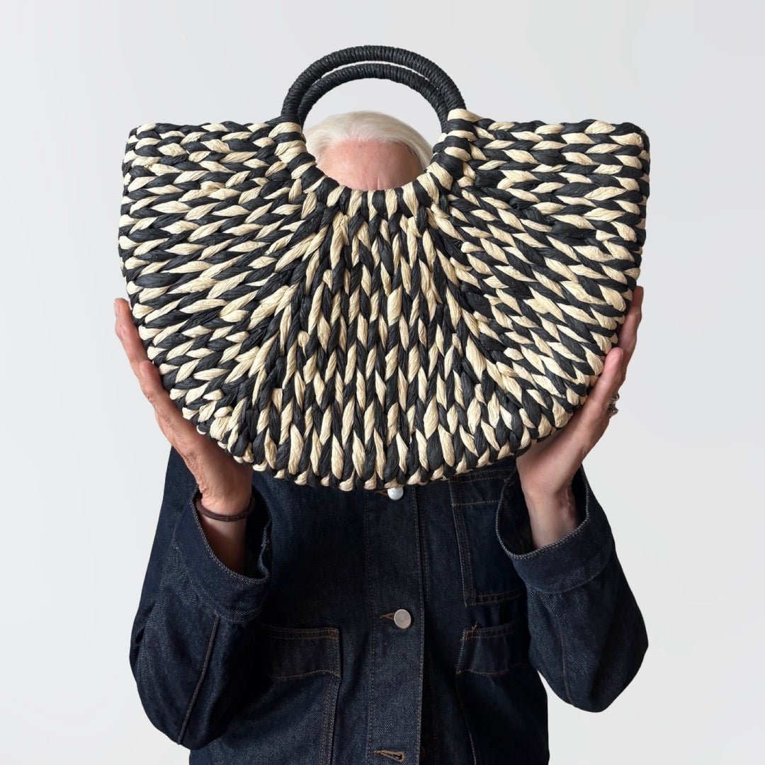 Rattan braided tote basket with handle