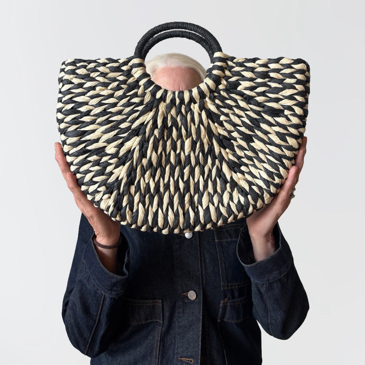 Rattan braided tote basket with handle
