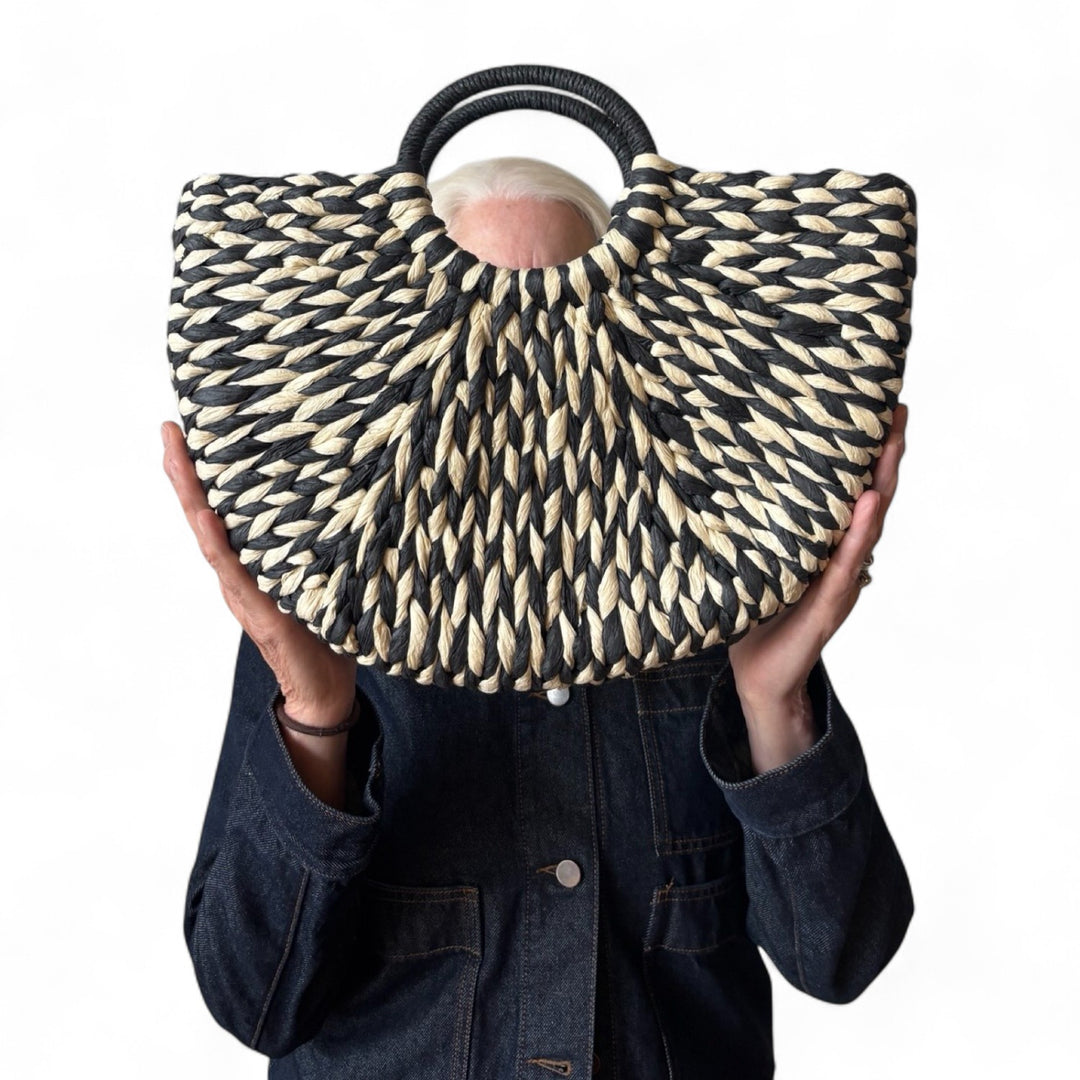 Rattan braided tote basket with handle