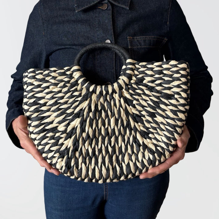 Rattan braided tote basket with handle