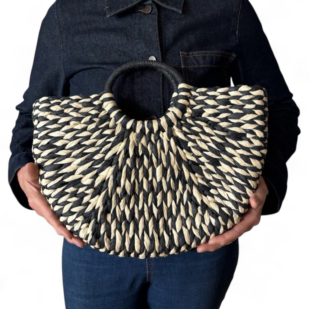 Rattan braided tote basket with handle