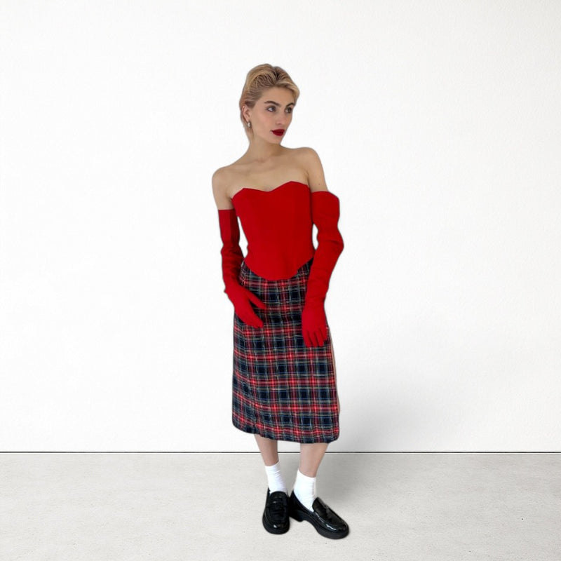 Red Sweetheart Corset With Long Gloves