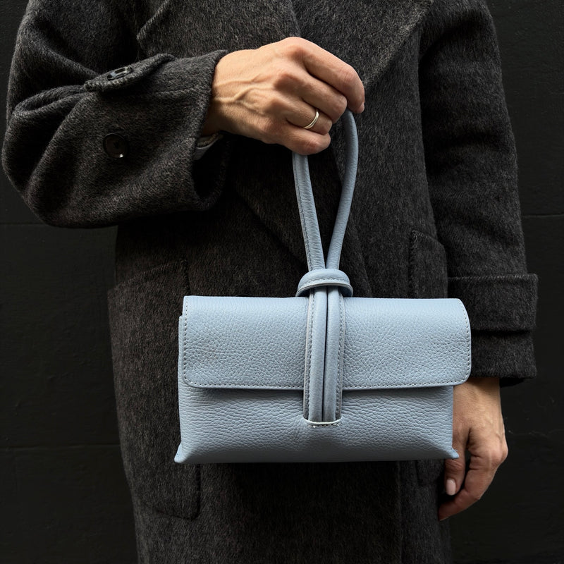 Powder Blue Leather Loop Clutch Bag