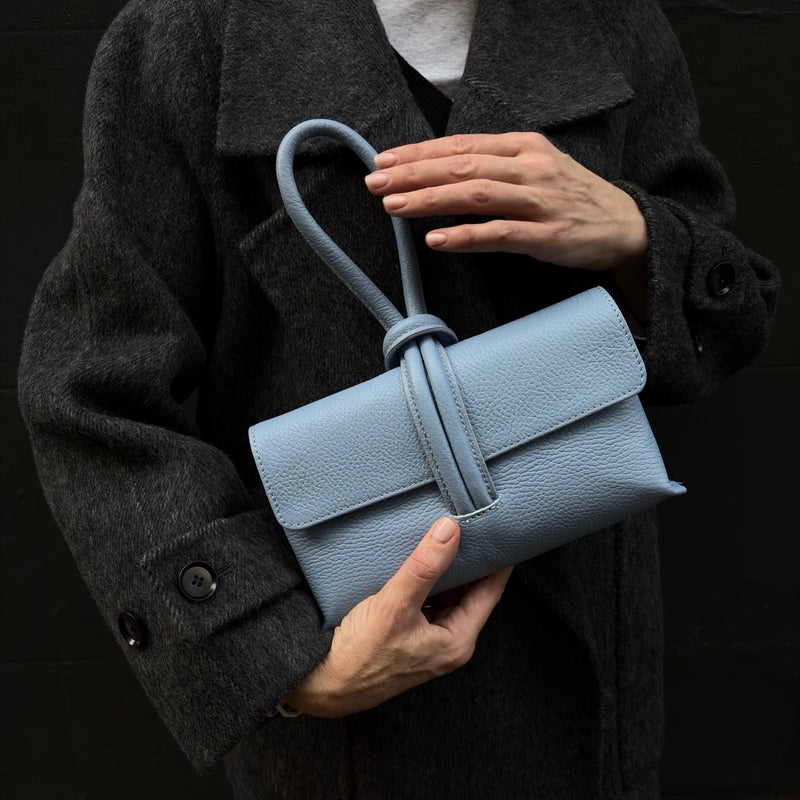 Powder Blue Leather Loop Clutch Bag
