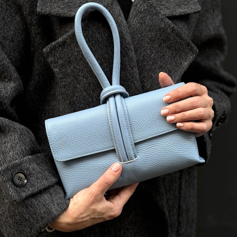 Powder Blue Leather Loop Clutch Bag