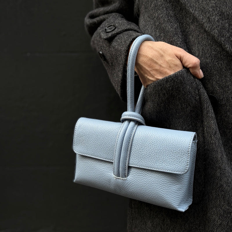 Powder Blue Leather Loop Clutch Bag