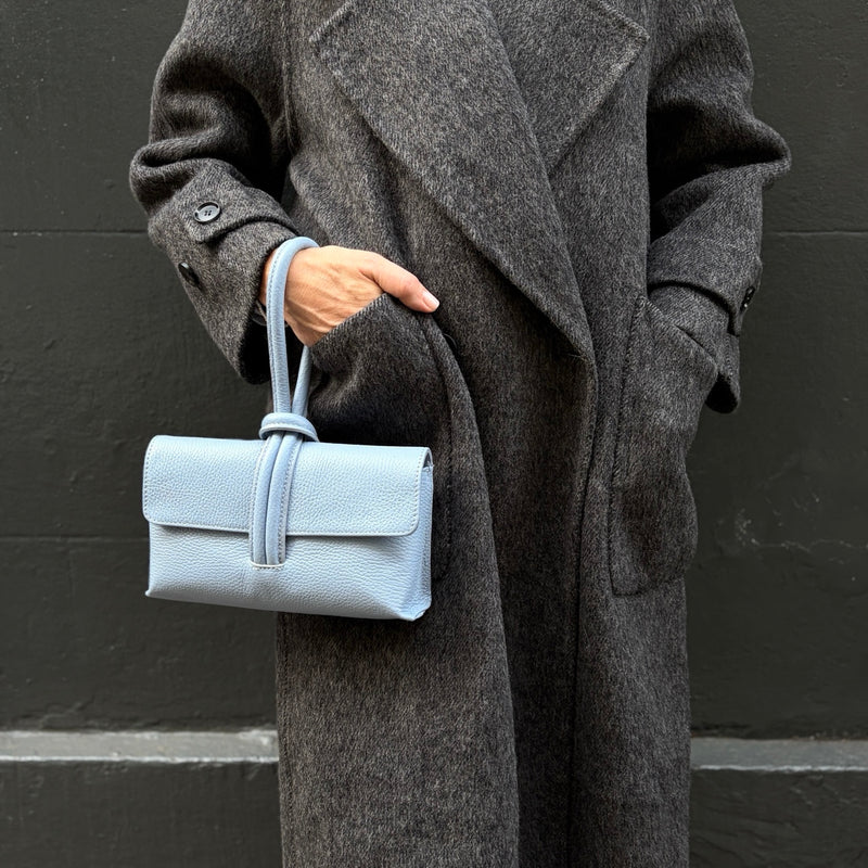 Powder Blue Leather Loop Clutch Bag