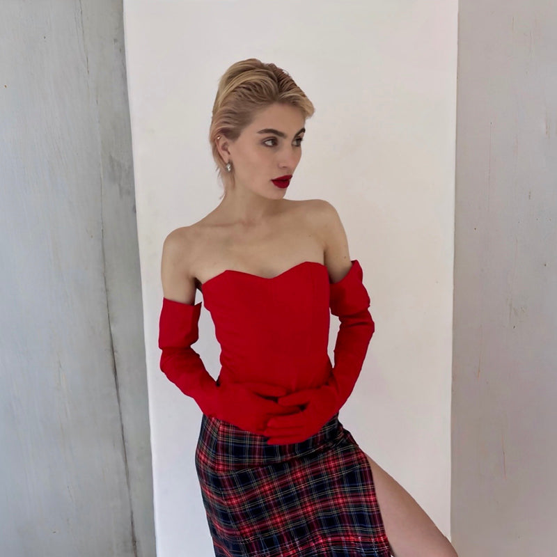 Red Corset Set With Long Gloves
