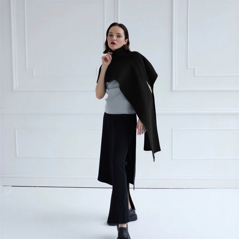 Black Knit Turtleneck Shawl