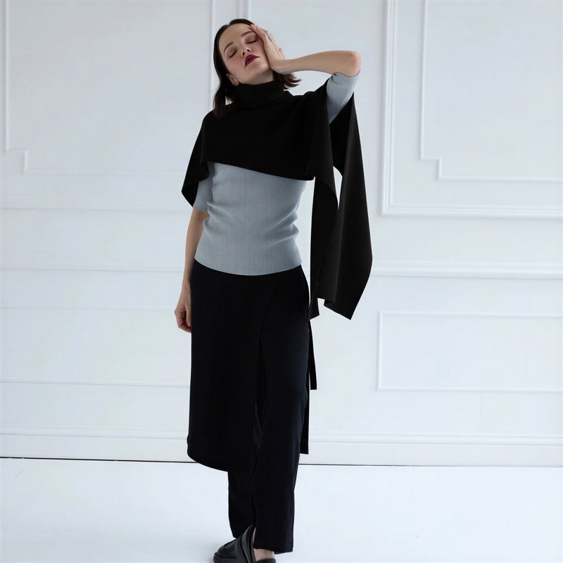 Black Knit Turtleneck Shawl