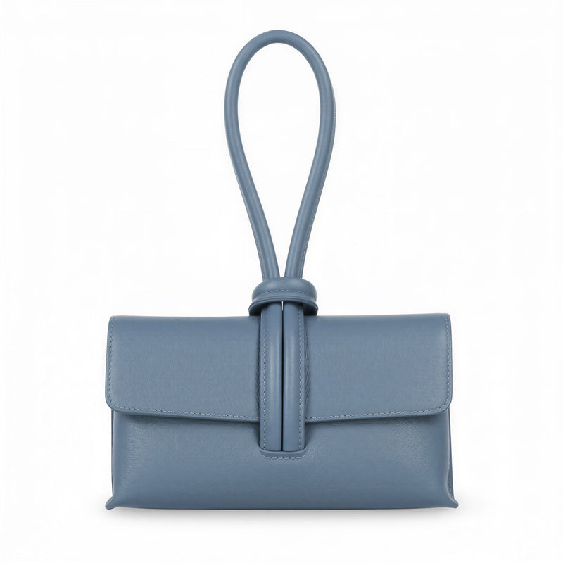 Powder Blue Leather Loop Clutch Bag