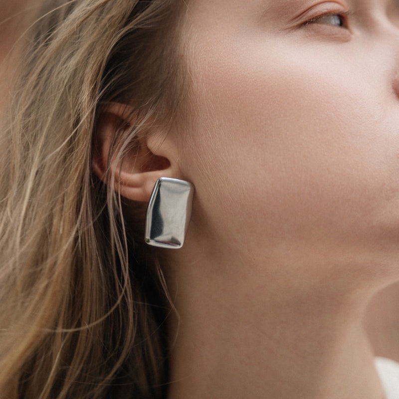 Silver Rectangular Stud Earrings