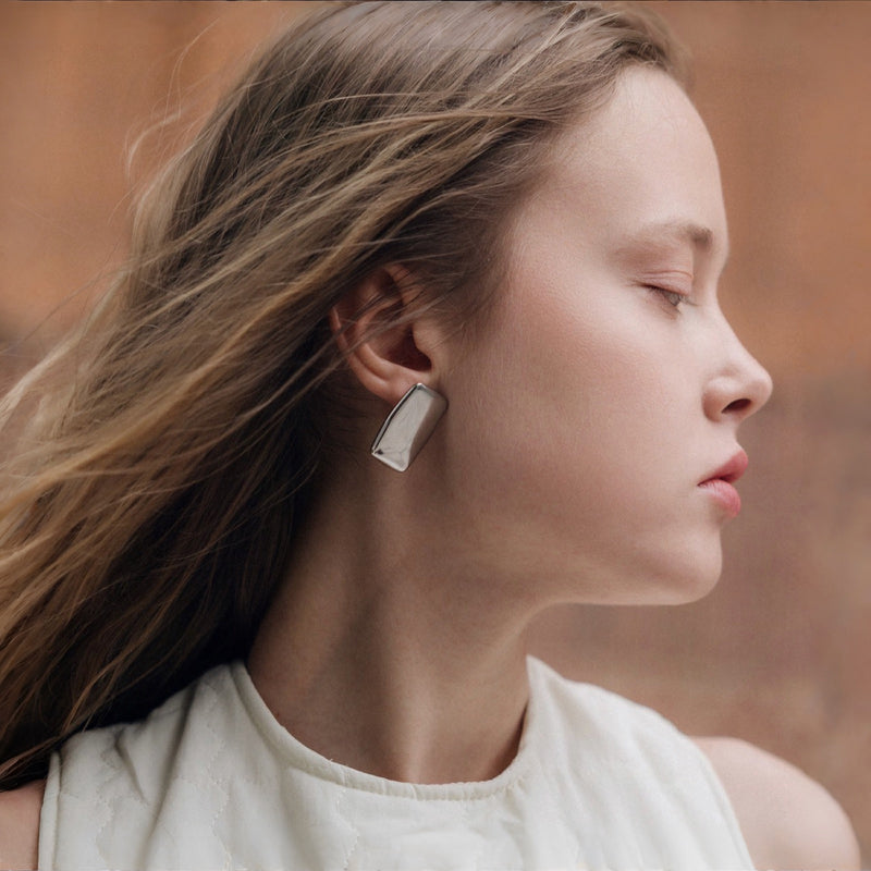 Silver Rectangular Stud Earrings