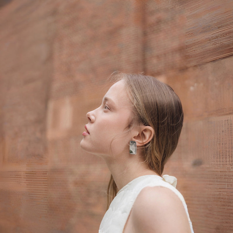 Silver Rectangular Stud Earrings