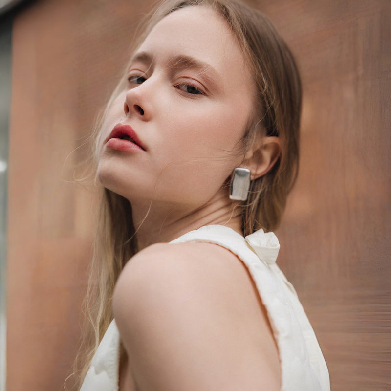 Silver Rectangular Stud Earrings