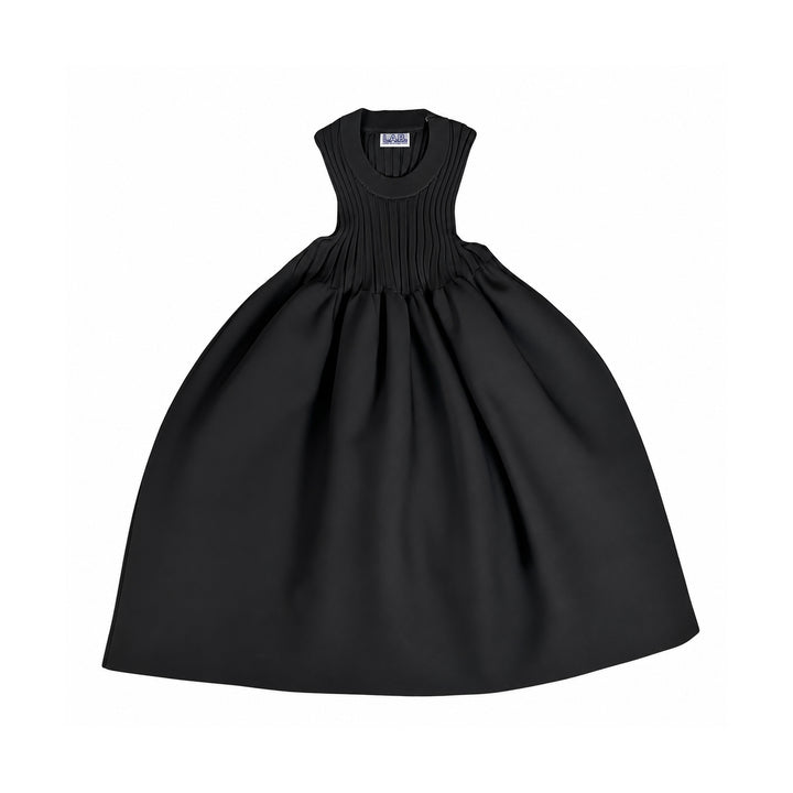 Black Knitted Halter Top With Ruffle