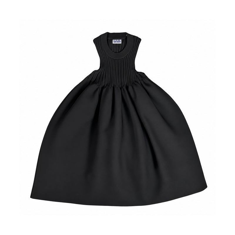 Black Knitted Halter Top With Ruffle