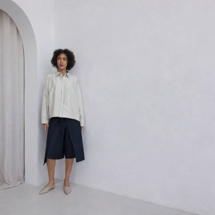 Navy Wool Wrap Culottes Trousers