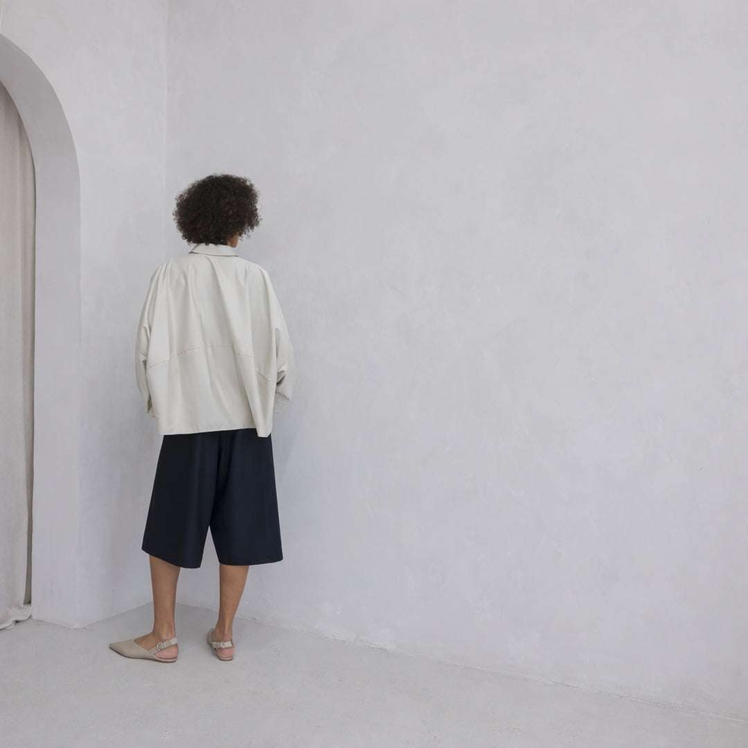 Navy Wool Wrap Culottes Trousers