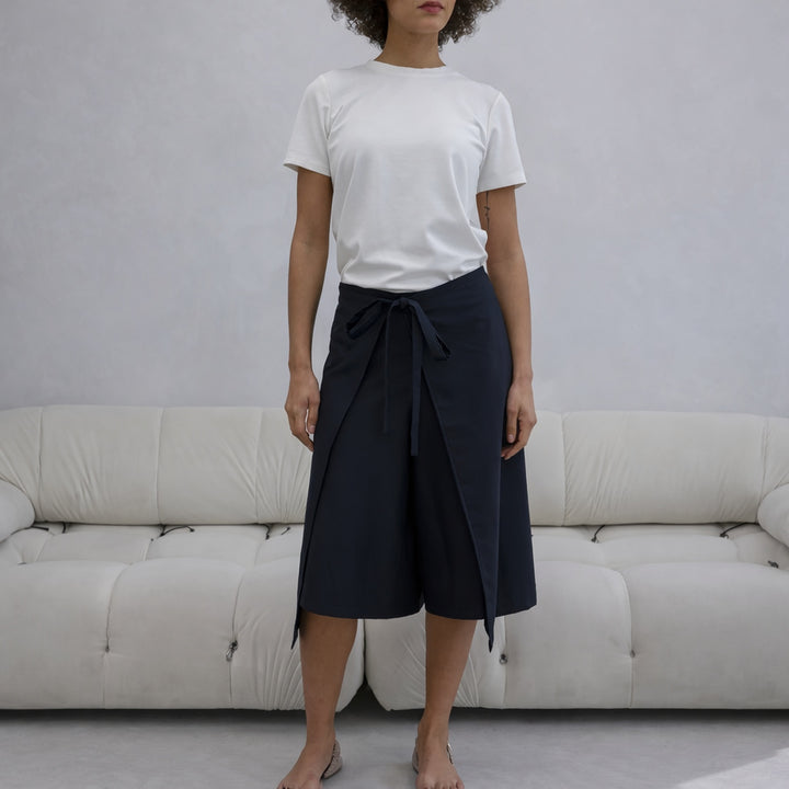 Navy Wool Wrap Culottes Trousers