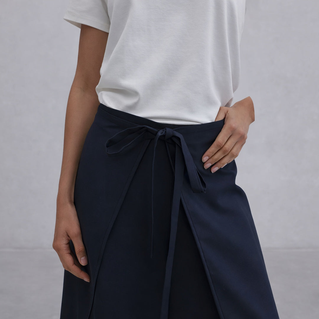 Navy Wool Wrap Culottes Trousers