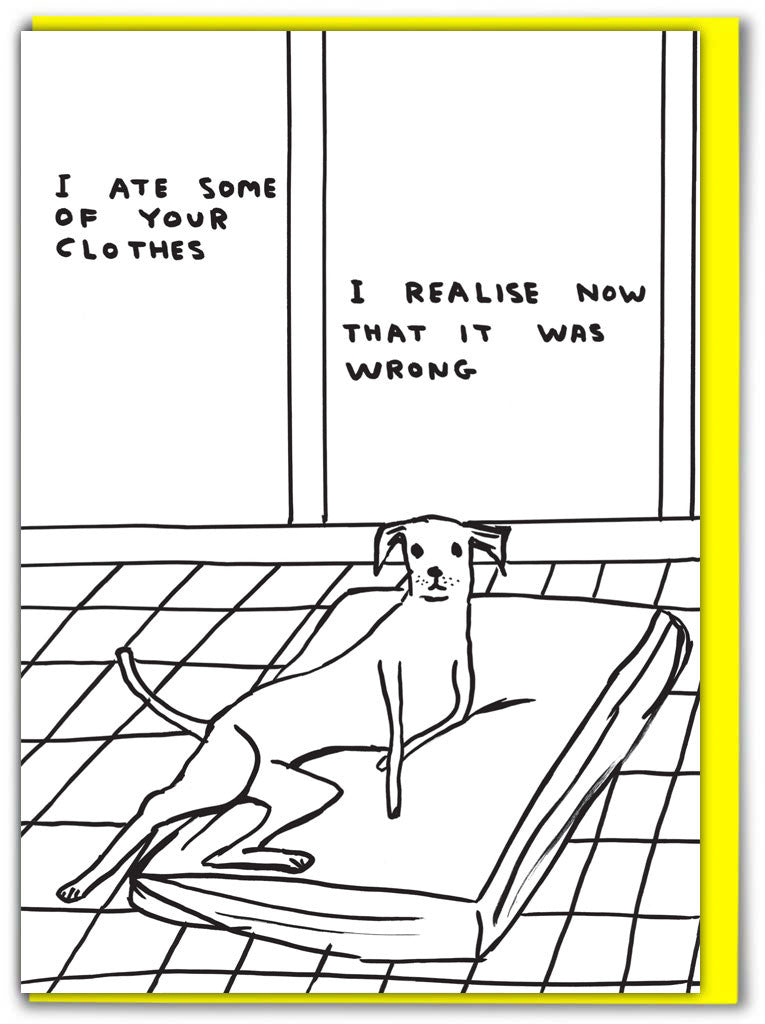 Funny Birthday Card By David Shrigley - I Ate Your Clothes