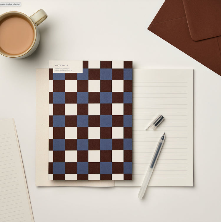 A5 Ruled + Plain Burgundy/Blue Tile Notebook - by Kinshipped