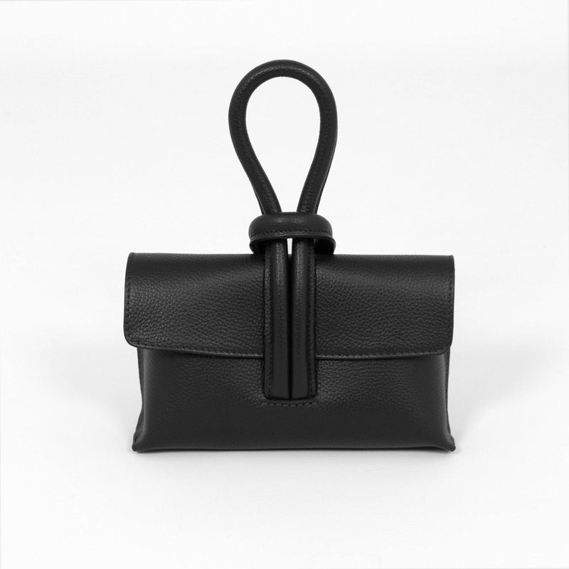 Trixie Italian Leather Wristlet Clutch Bag - Black, Pebbled