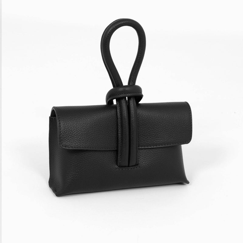 Trixie Italian Leather Wristlet Clutch Bag - Black, Pebbled