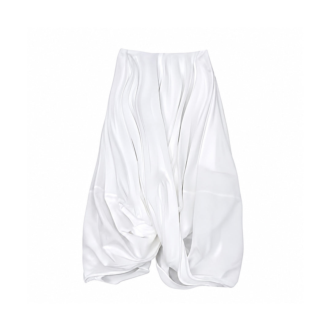 White Asymmetric Twisted Ballon Skirt