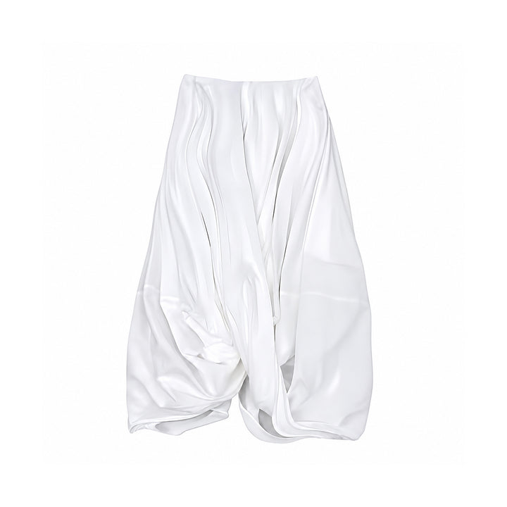White Asymmetric Twisted Ballon Skirt