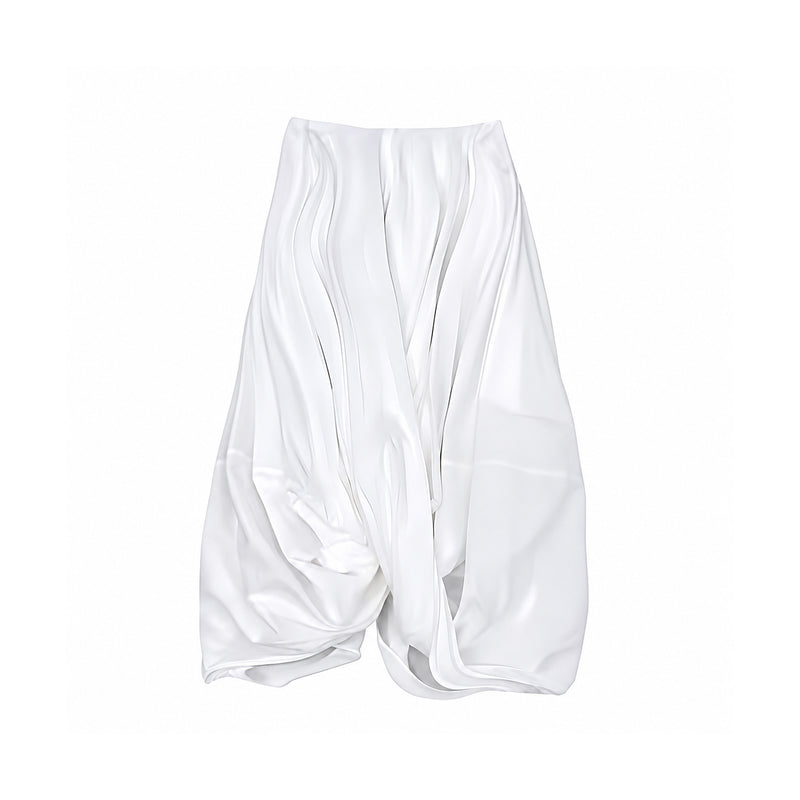White Asymmetric Twisted Ballon Skirt